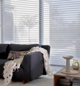 White sheer horizontal shades in living room Photo