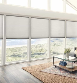 White Cellular Shades in living room/den Photo