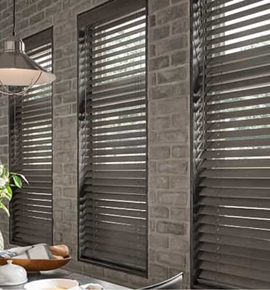 Faux wood blinds in dining room Photo
