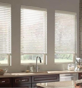 Faux wood blinds in kitchen Photo