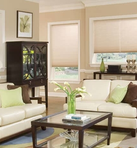 Modern home with honeycomb shades in living room Photo