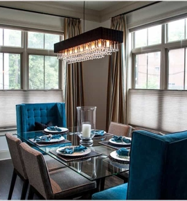 Modern home with honeycomb shades in dining room Photo