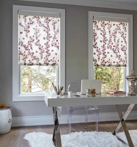 Patterned roller shades in at home office Photo