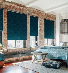 Dark roller shades in bedroom Photo