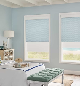 Light blue roller shades in bedroom Photo