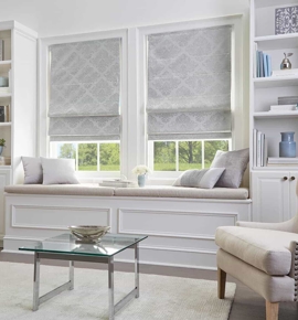 White Roman Shades in living room Photo