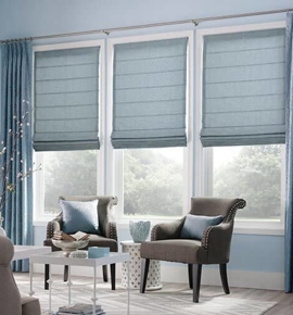 Grey Roman Shades in living room Photo