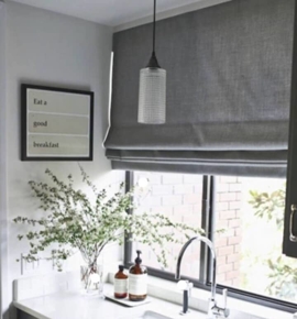 Grey Roman Shades over kitchen sink Photo