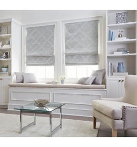 White and Silver Patterned Window Shade Photo