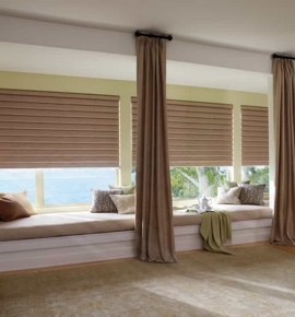 Drapes and Roman Blinds Over Alcove Sitting Windows Photo